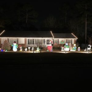 Wooden Christmas Characters stand in front of house